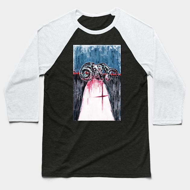 Creepy Deer Skull Monster Demon Painting Baseball T-Shirt by saradaboru